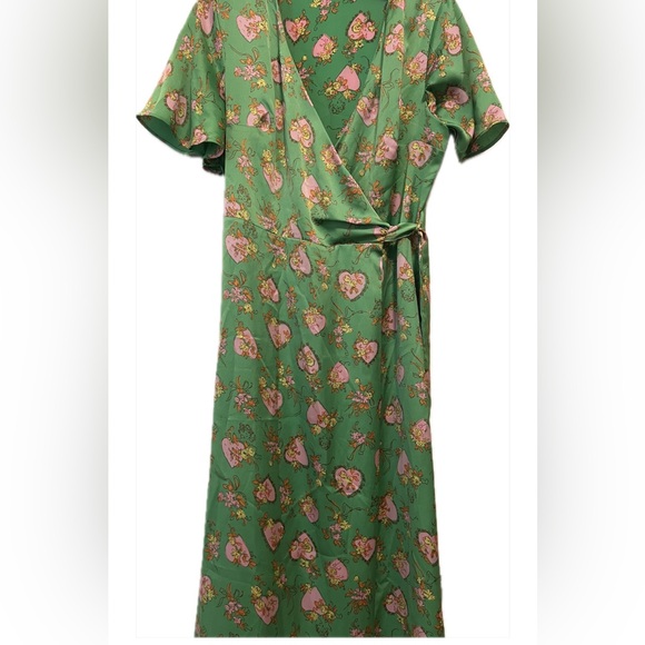 Green and Pink Wrap Wrap Midi Dress Never Fully Dressed - Picture 2 of 3